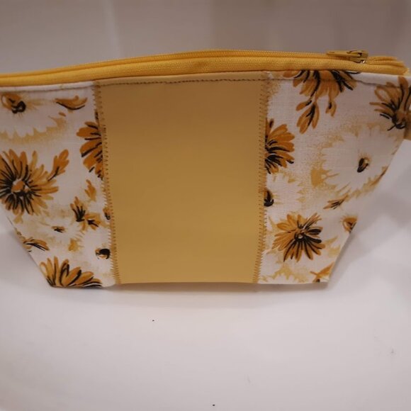 New Sunflower theme Vinyl trim Clutch travel make-up bag Wristlet cosmetics case - Picture 3 of 8
